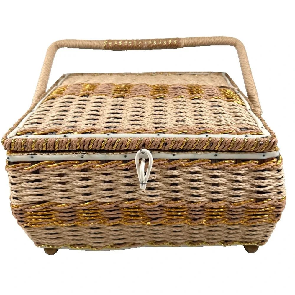 Vintage 1960's Woven Wicker Sewing Basket USB Japan 11.5